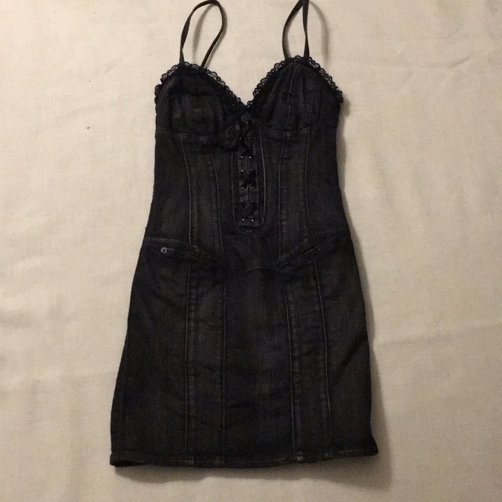 Guess black corseted denim dress
